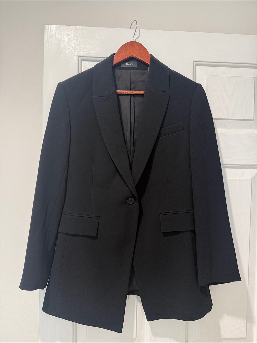 Theory Black Single-Button Blazer with Notched Lapel